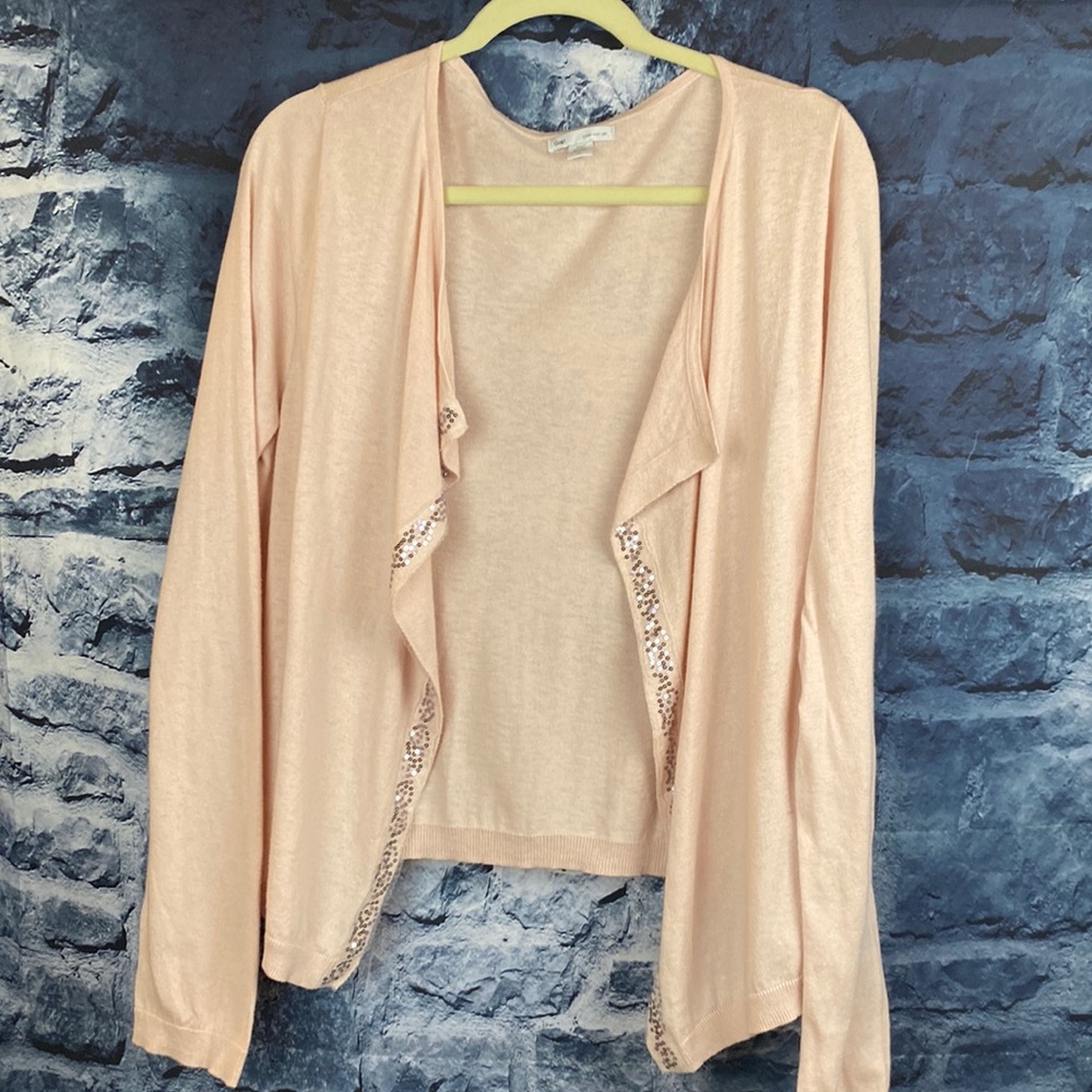 Gap Silk Blend Sequin Waterfall Draped Open Front Cardigan